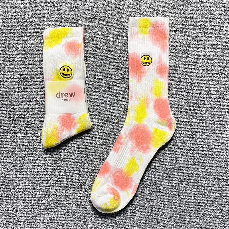 Tie-dyed Smiley Embroidered Cotton Socks Full Of Street Protests Terry Socks